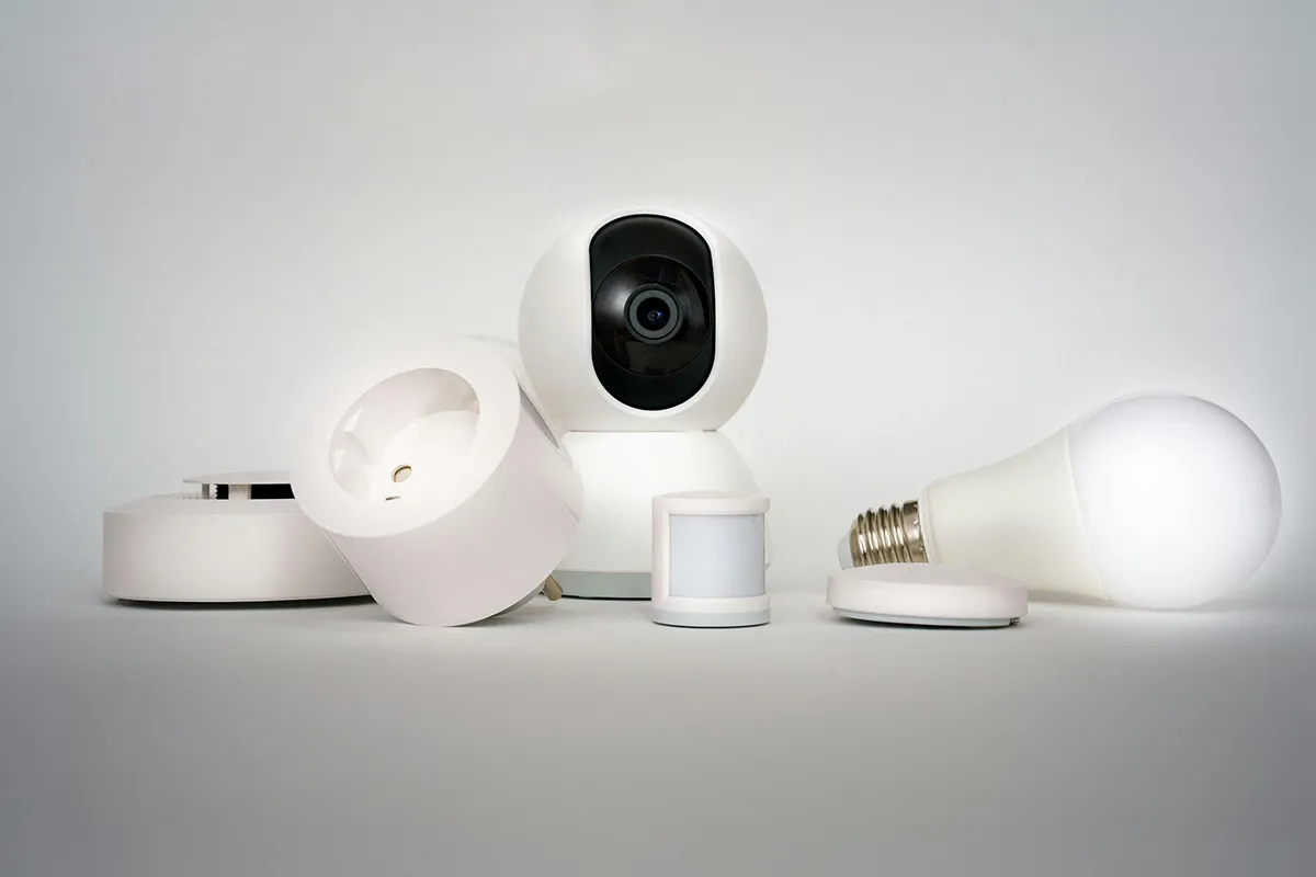 Smart home devices including security camera, motion sensor and LED lighting